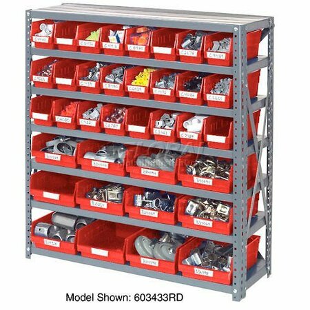 GLOBAL INDUSTRIAL Steel Shelving with 24 4inH Plastic Shelf Bins Red, 36x12x39-7 Shelves 603431RD